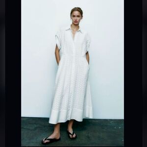 Zara Embroidered Midi Dress NWT